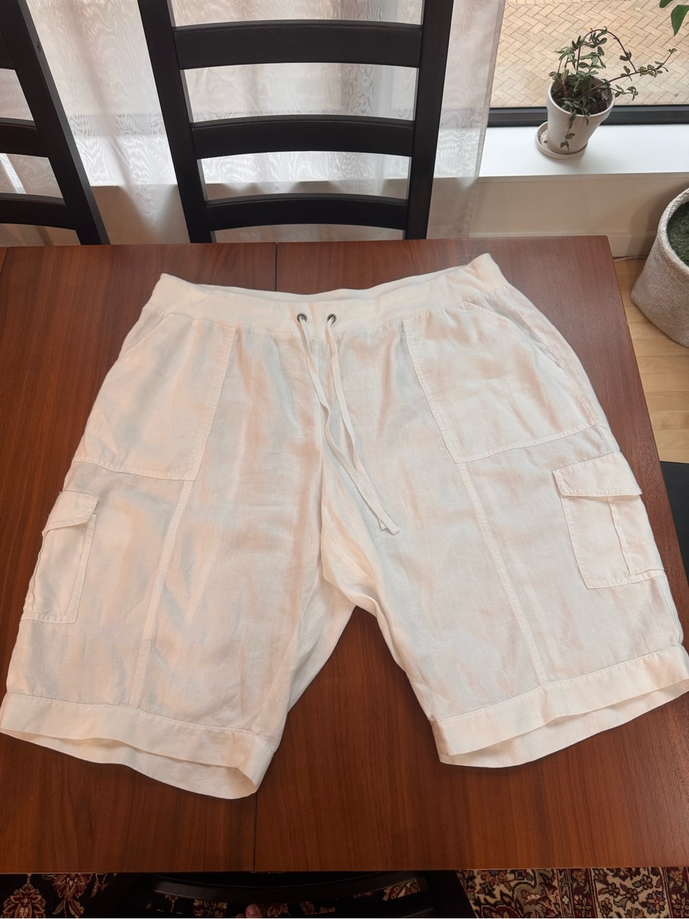 Eileen Fisher White Cargo Drawstring Shorts